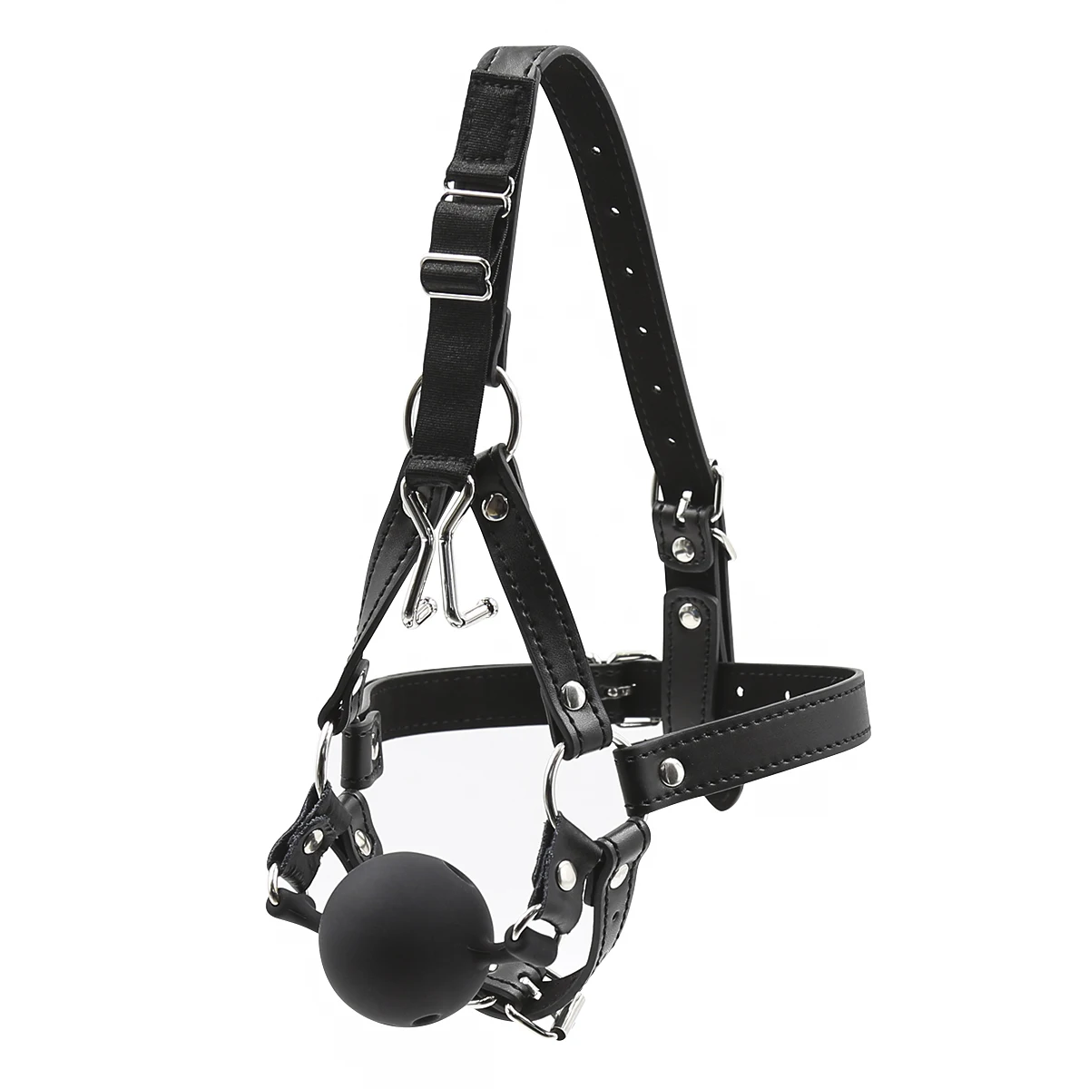 Adult Fetish SM Sex Toys Slave Head Harness Leather Head Harness with Nose Hook Ball Gag Restraint Sex Games
