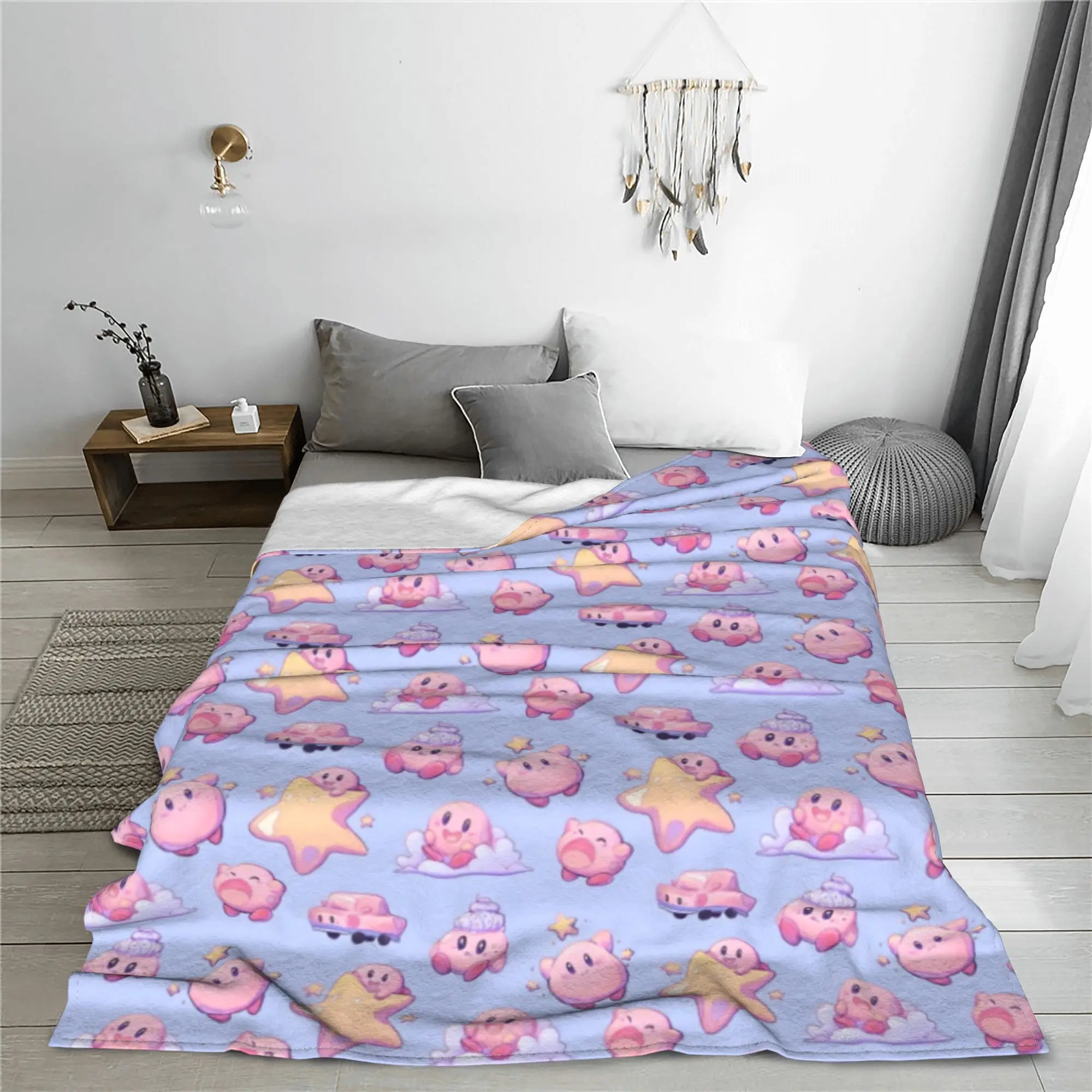 K-Kirbys Cartoon Stars Kawaii Knitted Blanket Anime Game Cute Plush Throw Blankets Bedspreads Decoration Soft Warm Thin Quilt