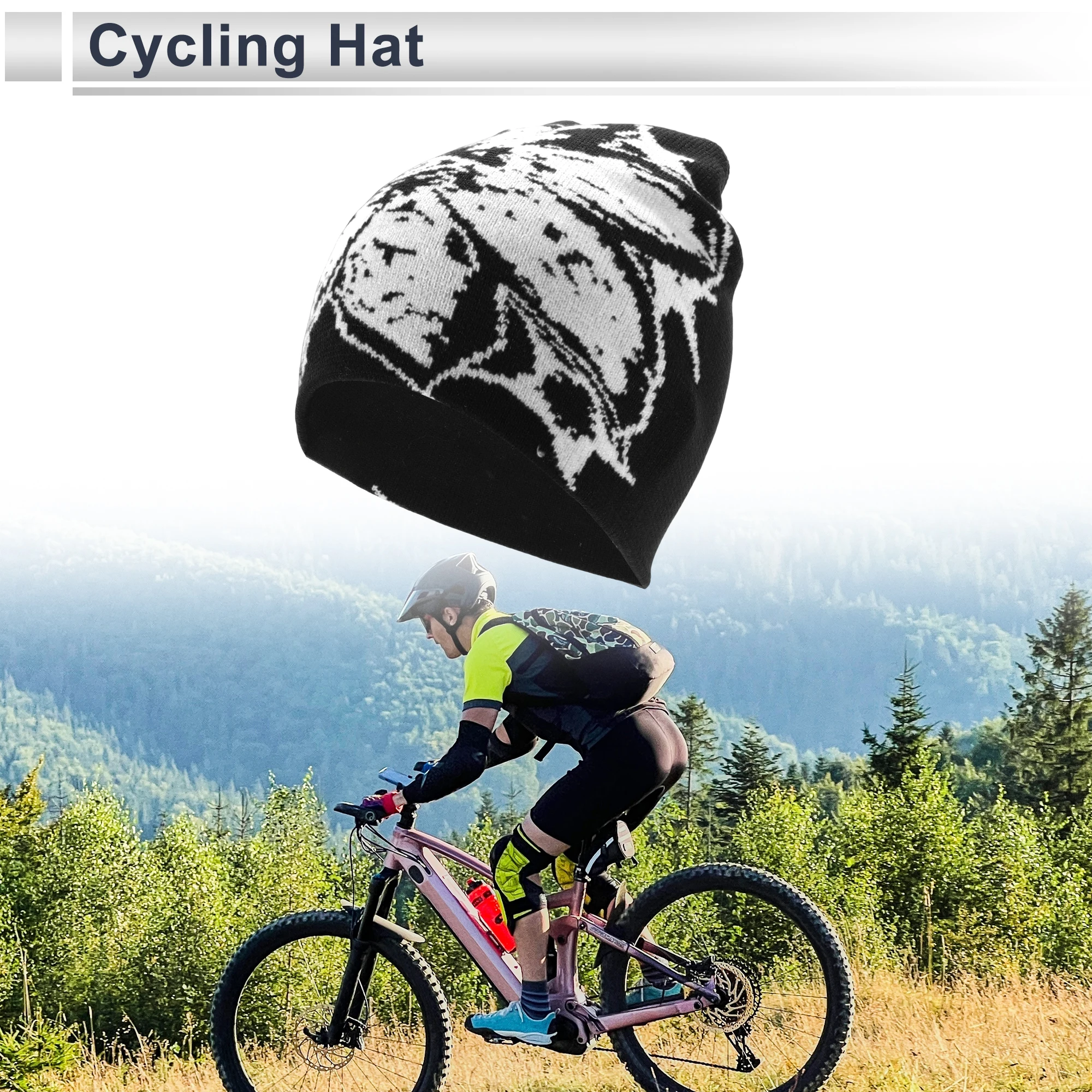 قبعة X Autohaux لركوب الدراجات دافئة ومريحة بنمط أبيض أسود 8.46 بوصة × 8.66 بوصة قطعة واحدة