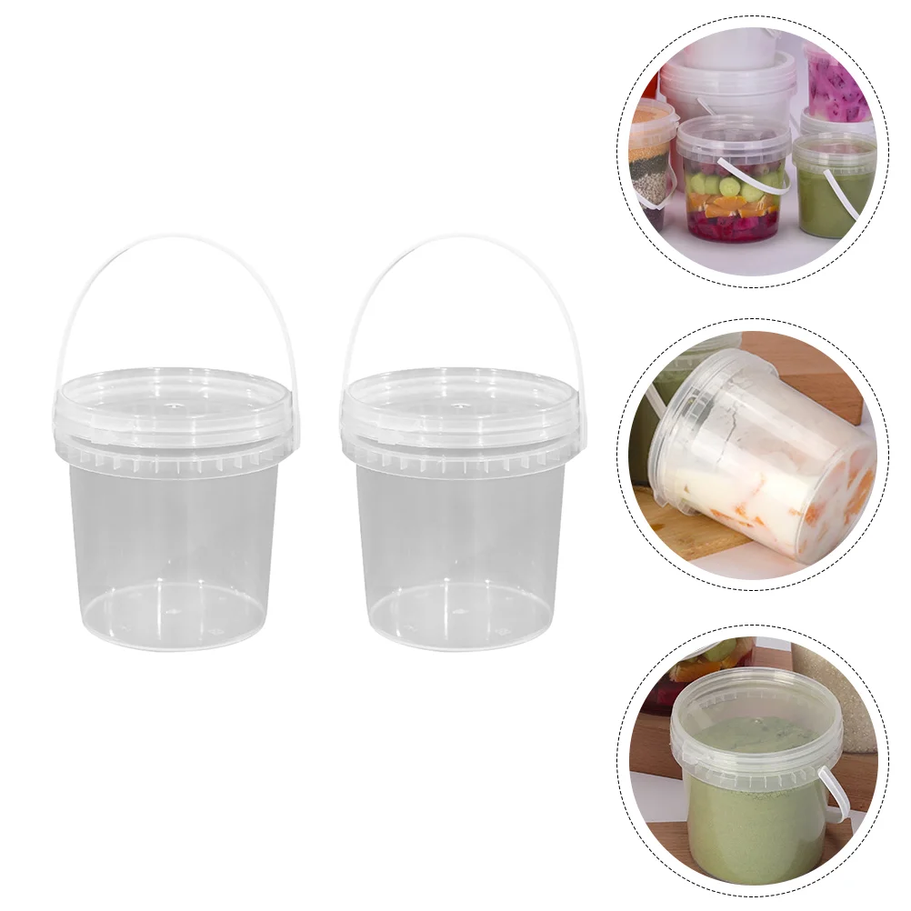 

2 Pcs Ice Cream Bucket Mini Cake Pans Sealing Lid Storage Barrel Plastic Packing Cup Round Container with Handle