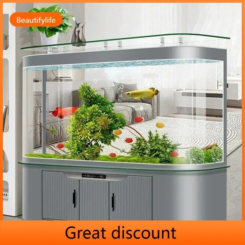 new Hot Bending Integrated Molding Fish Tank Living Room New Bottom Filter Change Water Large Floor AquariumSS 8617 ss 26
