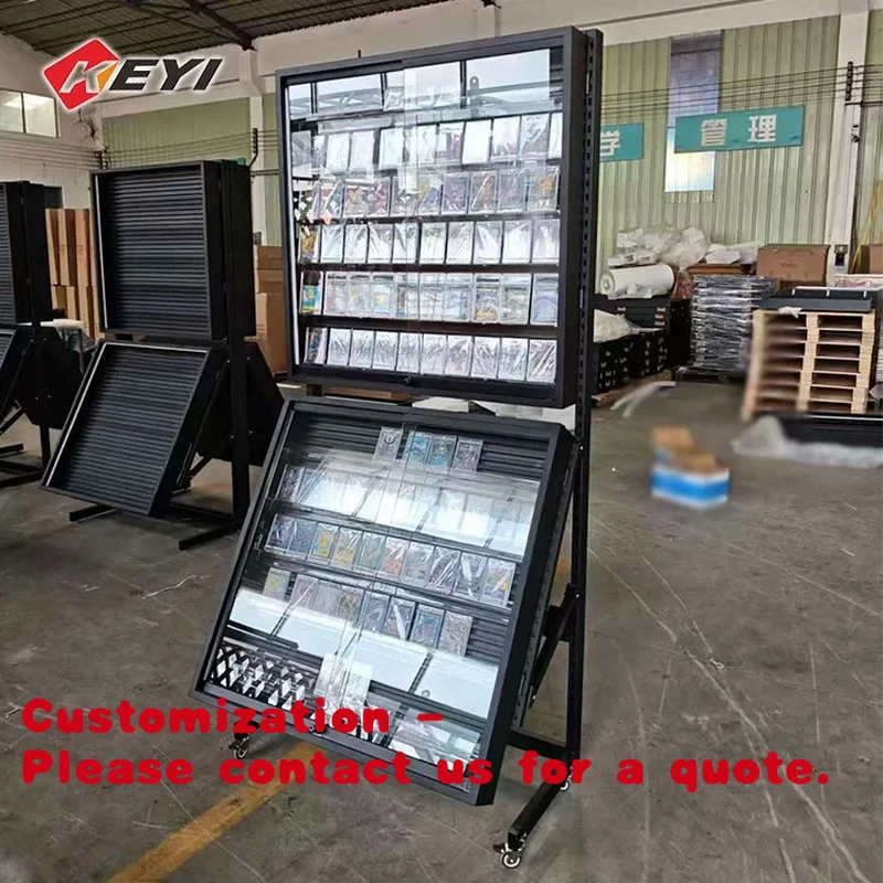 custom.Newest Large Capacity Single Sided Display Stand with Wheels TCG Cards Display Sport Cards Collectible Trading Card