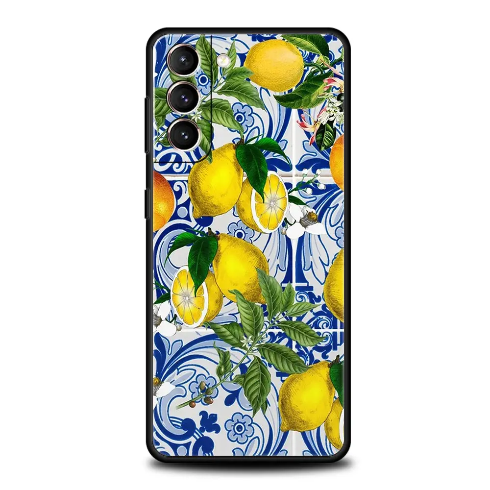 Mediterranean Lemon Phone Case For Samsung Galaxy S23 S22 Ultra S20 S21 FE 5G S10 S9 Plus S10E S8 S7 Edge Soft TPU Pattern Cover