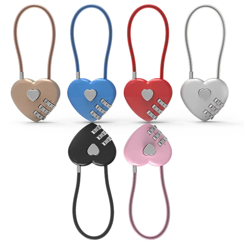 1Pcs 3 Dial Digit Password Love Shape Lock Wedding Gift Heart Style Password Code Padlock for Schoolbag Trolley Case Concentric