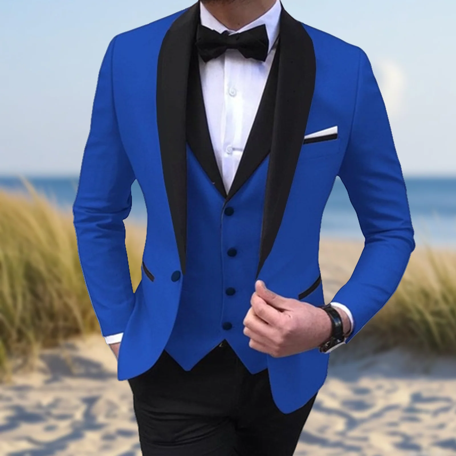 

Wedding Suit for Men Slim Fit Shawl Lapel Solid Tuxedo 3 Piece Trendy Suit for Man Terno Masculino Completo Ternos Para Hombre