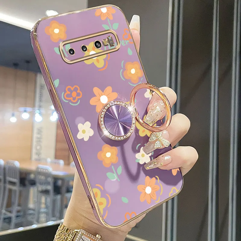البرسيم حزام الحبل لطيفة زهرة تصفيح حامل هاتف حقيبة لهاتف سامسونج غالاكسي S10 زائد S9 S8 زائد + حامل خلفي فتاة غطاء مستعمل #3
