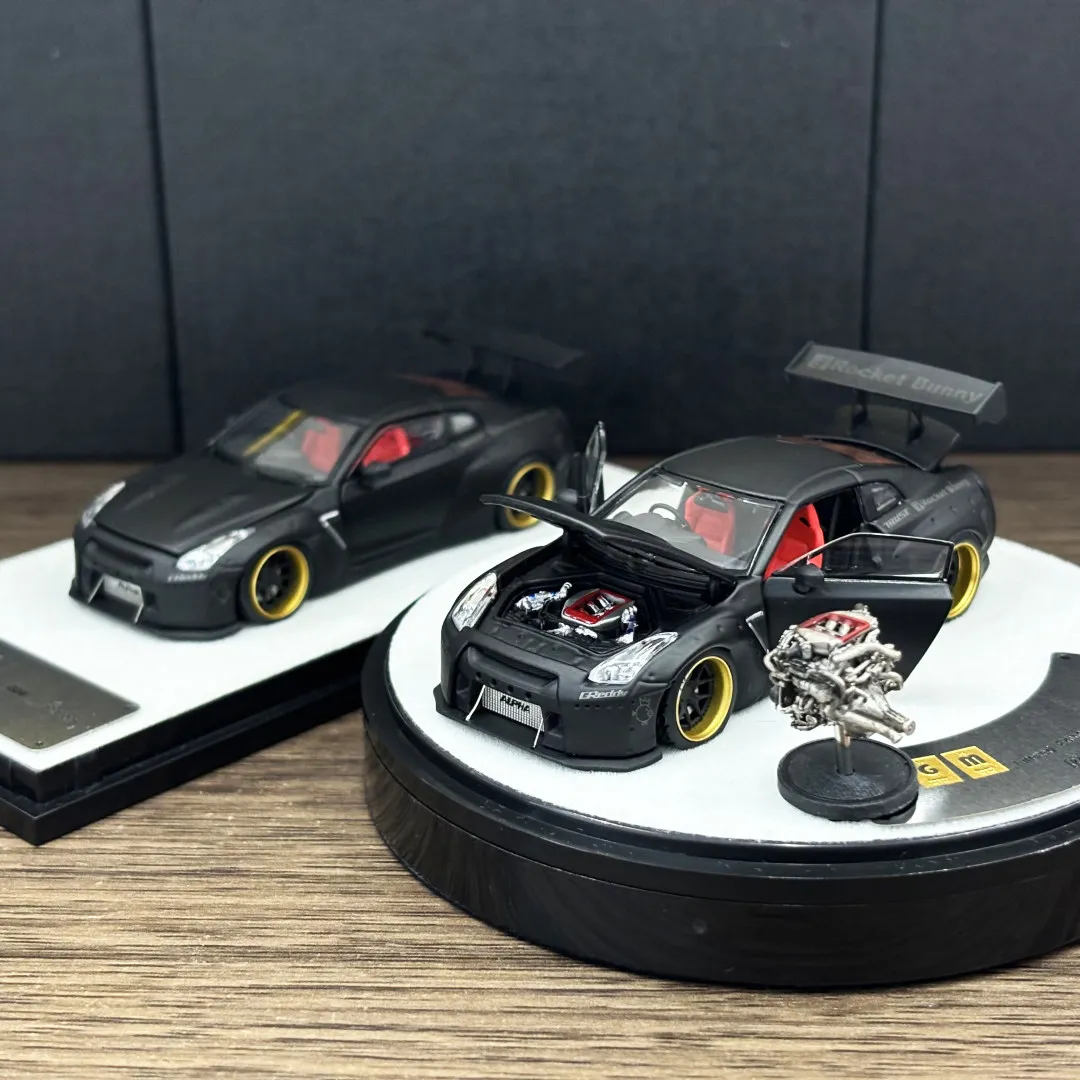 PGM 1:64 GTR R35 Rocket Bunny Matte Black JDM Simulation Limited Edition Alloy Metal Static Car Model Toy Gift