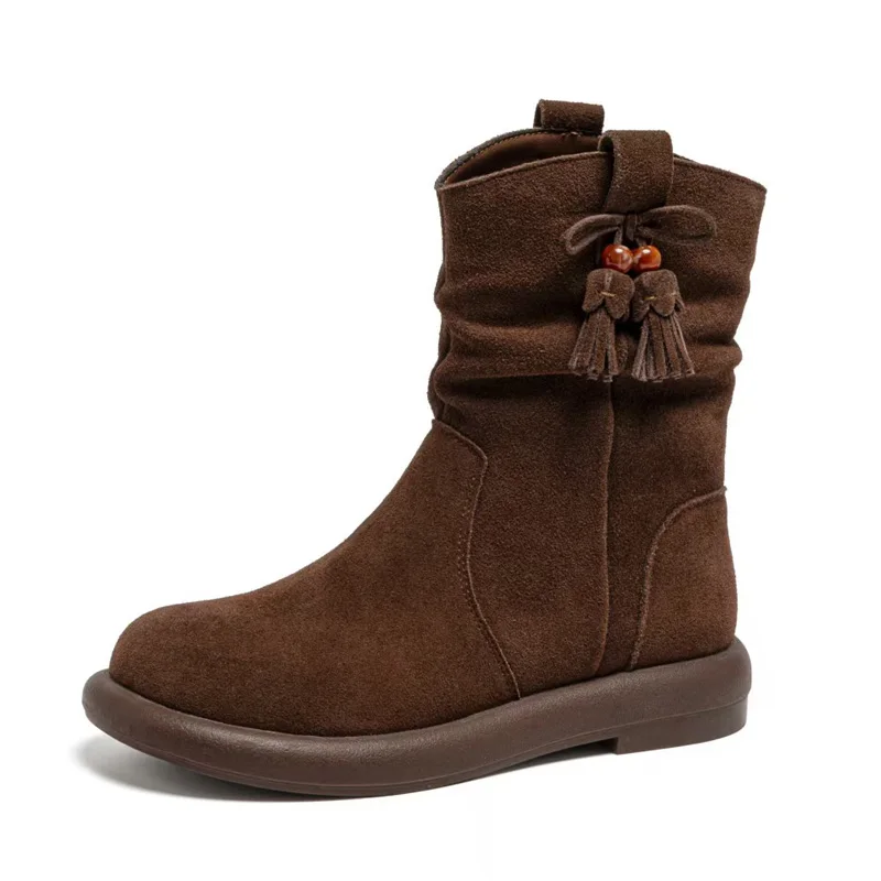 

Retro Women's Ankle Boots Cow Suede Autumn Winter Casual Bohemia Ladies Shoes Thick Soled Tassel Western Short Booties WSH5465