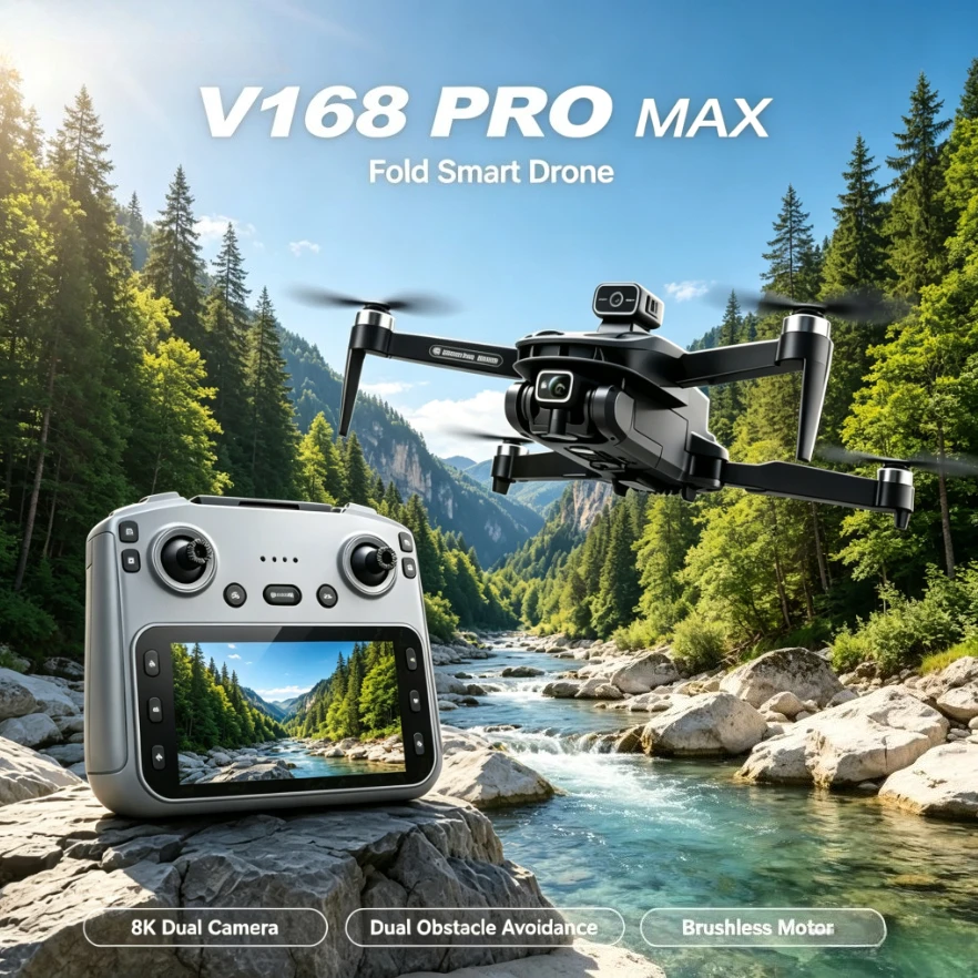 V168MAX GPS Foldable Quadcopter 8K HD 5G WiFi FPV with Screen Dual Obstacle Avoidance Brushless Motor Aerial Photography Drone