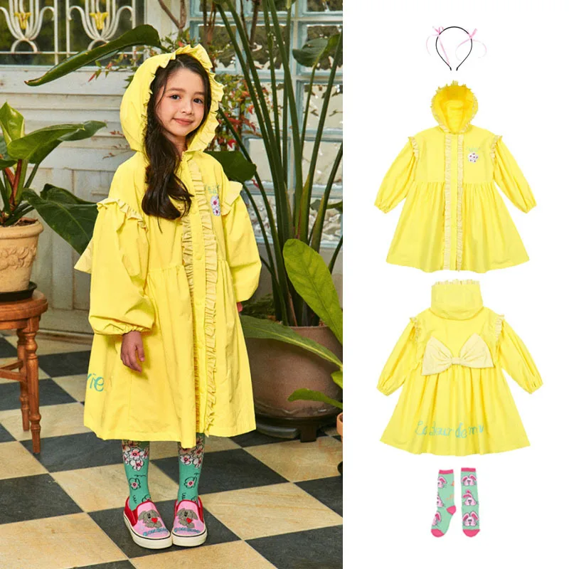 

Spot BEBEBEBE 2024 girls' long printed trench coat with cute big bow trench coat. 13-24m