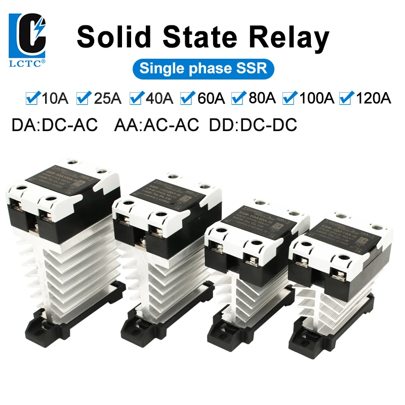 LCTC Przekaźnik półprzewodnikowy Radiator Radiator SSR Jednofazowy szyna DIN 10A 25A 40A 60A 80A 100A 120A DC-AC AC-AA DD Zero Crossing