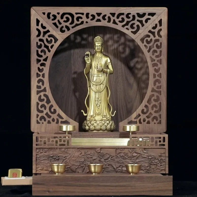 Black walnut log folding portable casket unpainted mortise and tenon Chinese style with door wall hanging tablet hidden table