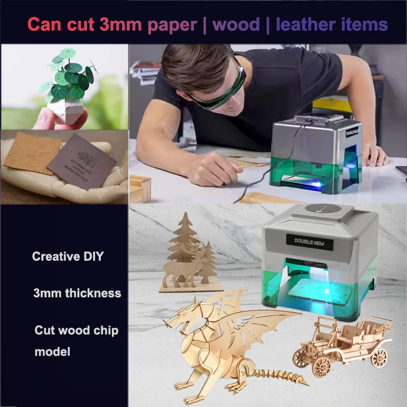 5000nW Mini Laser Engraver Stainless Steel Adjustable Focus Engraving Cutting Machine Free DIY for Pet Name Tag Accessories