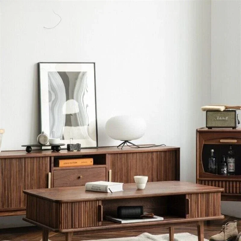 Nordic all solid wood living room coffee table household modern simple light luxury drawer tea table