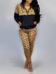 LW Plus Size Women's matching sets Leopard Print Kangaroo Pocket Pants Set 2024 NEW Spring women Two pieces sets Casual Oufits