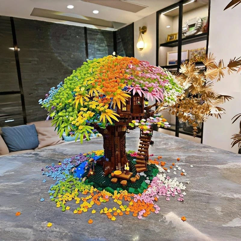 Rainbow Sakura Tree House Building Blocks Set Advanced For Girls Birthday Gift DIY Party Centerpiece Table Decor For Teens Kids