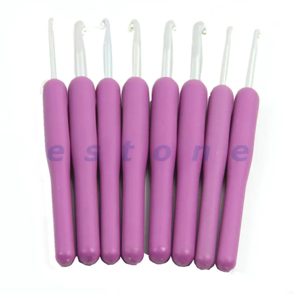 

8Pcs Ergonomic Plastic Handles Crochet Hooks Knitting Knit Needles Set N2UD