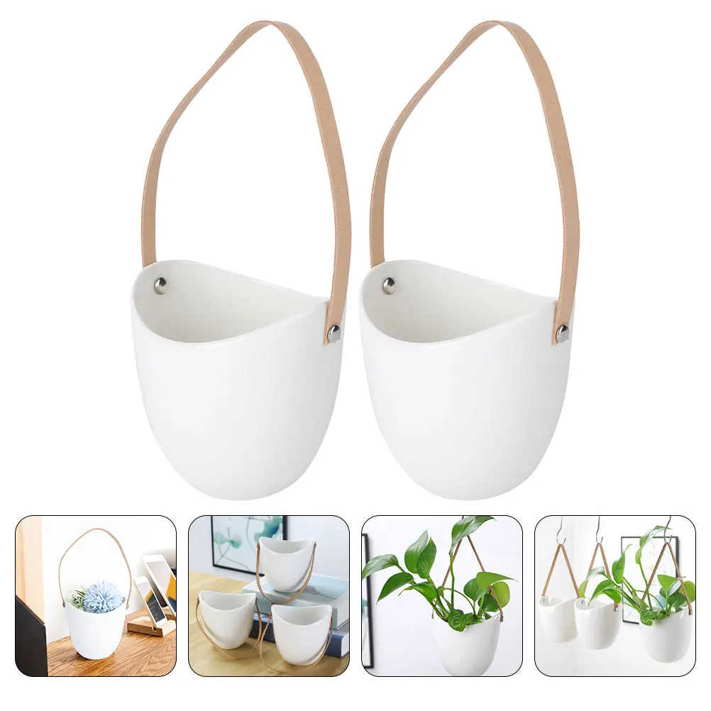 

2Pcs Hanging Flower Basket Multi-Function Ceramic Plant Pot Indoor Garden Decorative Planter Succulent Pot Flower Container Home
