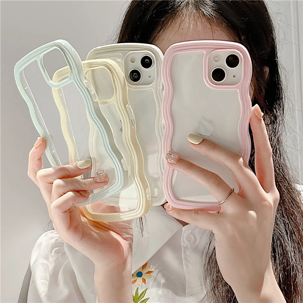 Soft Wavy Lines Phone Case For iPhone 11 Case iPhone 14 Pro Max Case 13 12 15 16 XS Max XR 7 8 Plus SE 2020 Transparent Cover