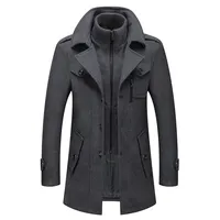 Fashion Middle Long Jacket Male Double Collar Zipper Coat Windbreak  Woolen Overcoat  Autumn Winter Wool Trench Coats