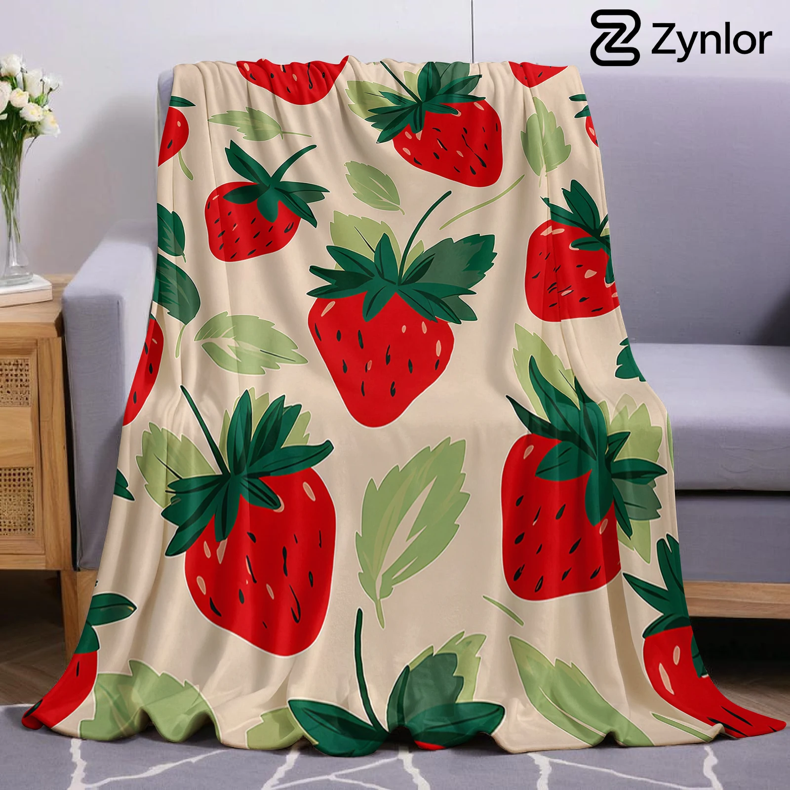 Retro Strawberry Leaves Ultra Soft Sherpa Fleece Blanket Fluffy Warm Thick Throw for Sofa Bedroom Couch Holiday Home Decor Gift