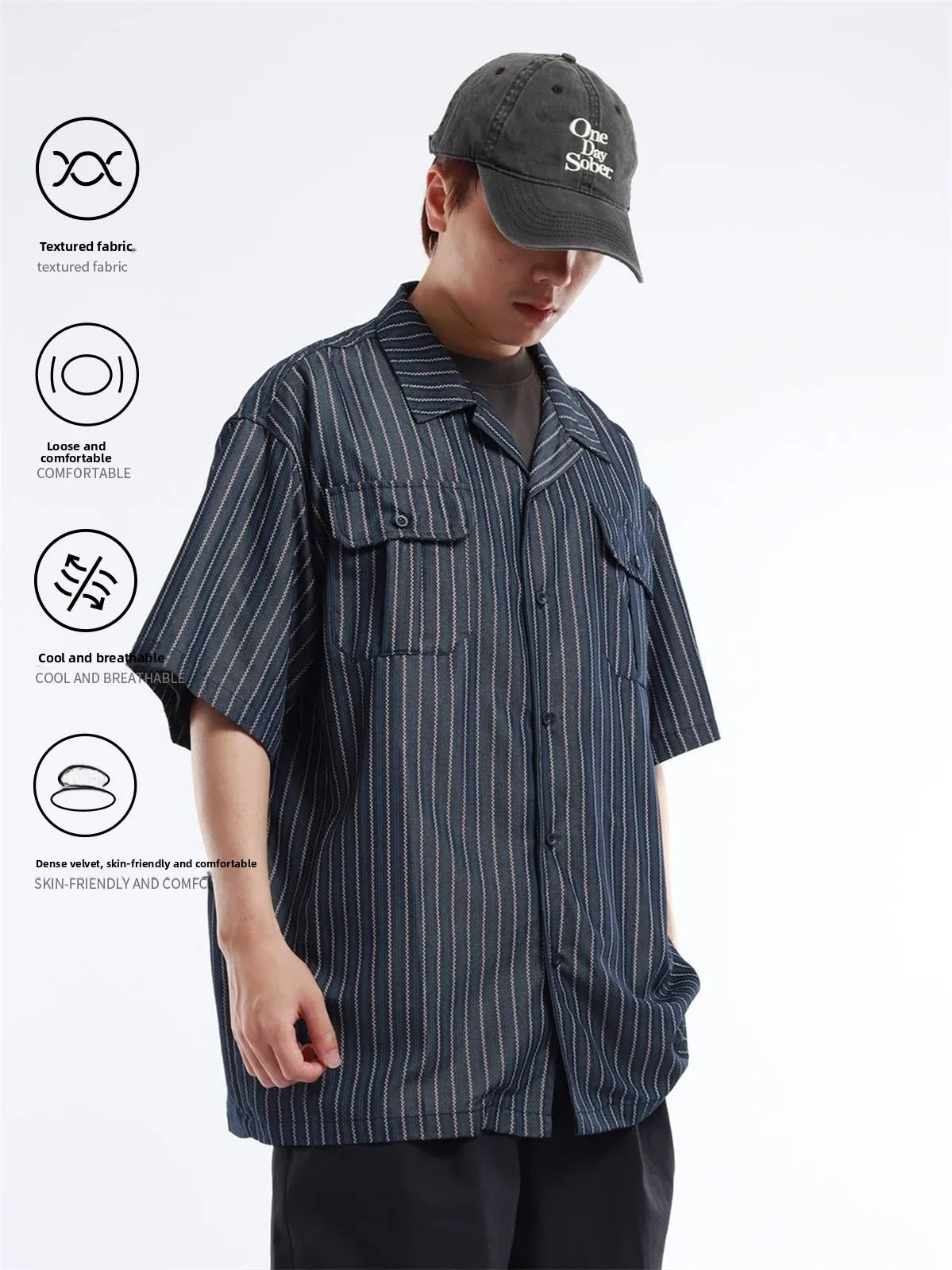 BSAPA Summer 2026 Vintage Cuban Collar Striped Loose Breathable Short Sleeve Shirt Men Women Casual Cool Feeling Shirt