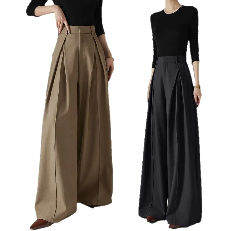 Women Suit Pants 2025 Spring Autumn New High Waist Pants Draped Wide Leg Versatile Loose Floor Sweeping Suit Trousers