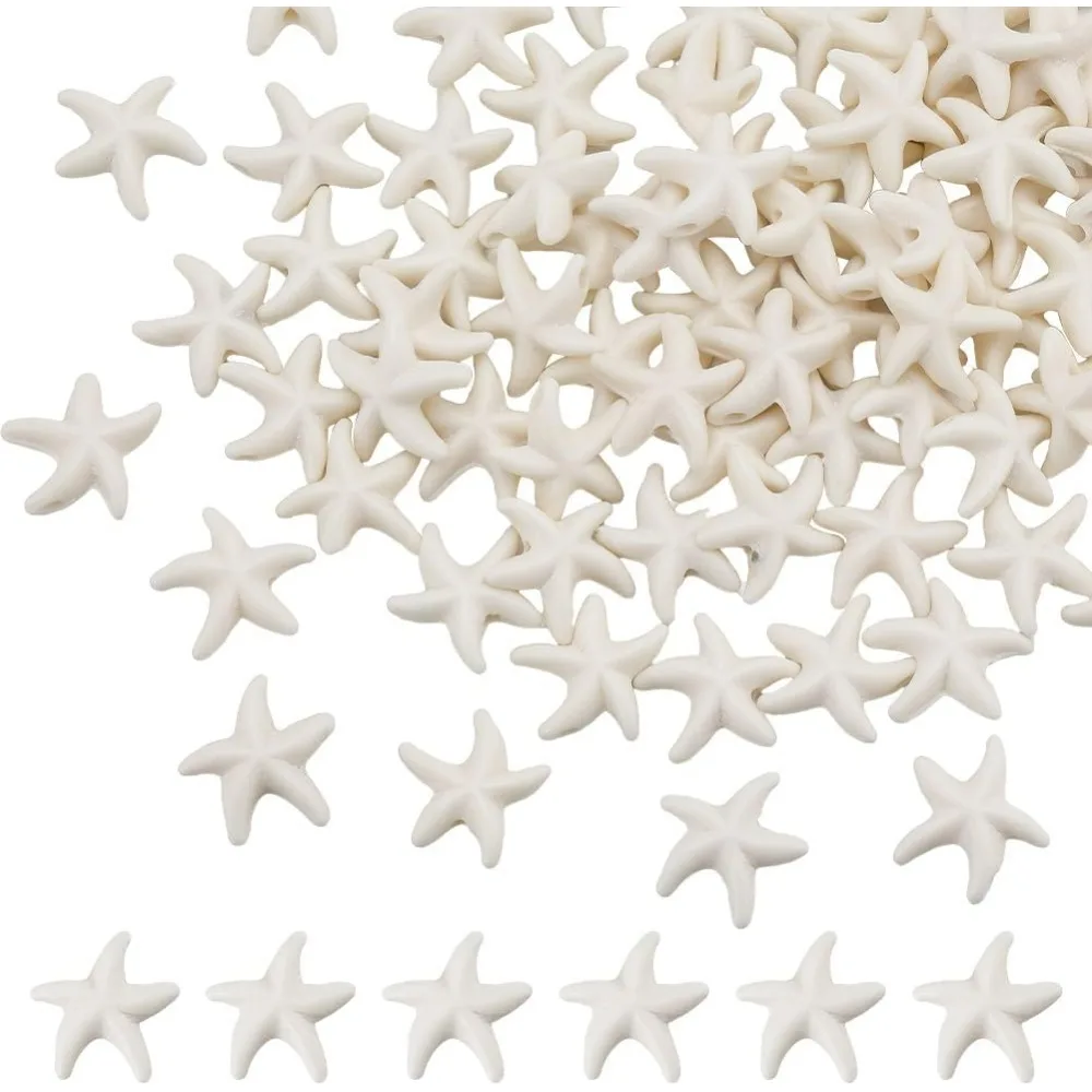 1 Box 150Pcs Starfish Beads Boho Style Pure White Synthetic Turquoise Starfish Animal Beads Bulk Summer Sea Ocean Starfish