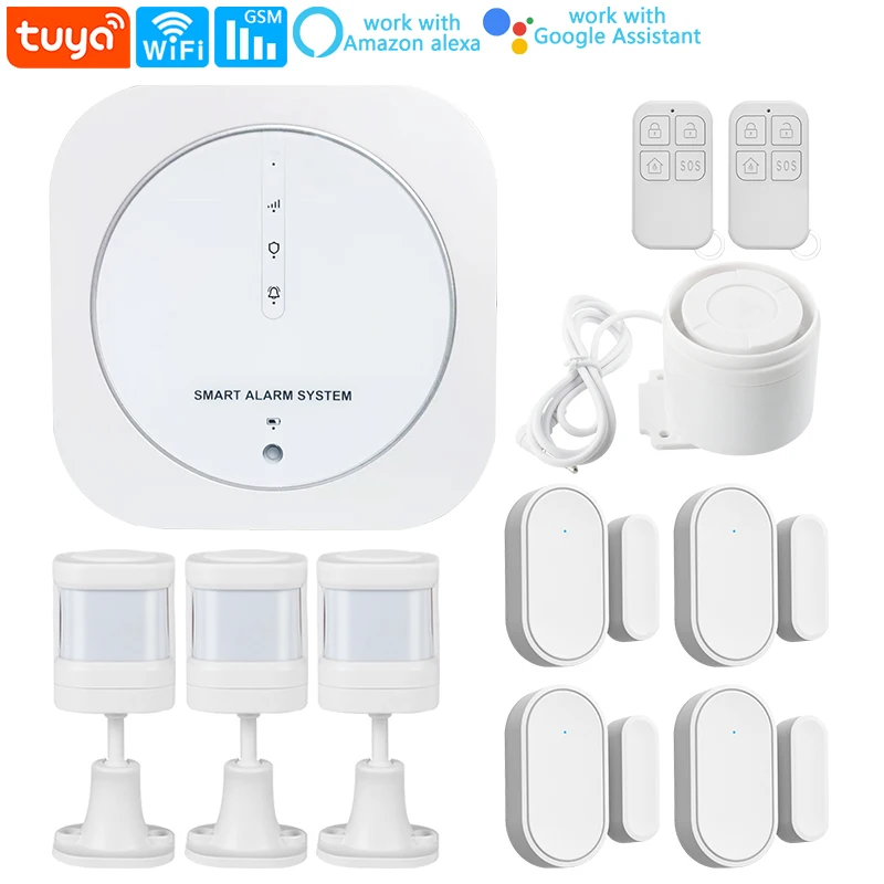 Wireless Home Security Alarm System 2.4GHz Wifi Smart Tuya App Control Wireless PIR Motion Detector Door Sensor Easy To Install