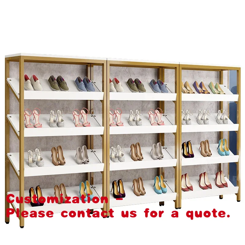 

Customize.Custom Gold Metal Retail Display Shoe Rack Department Store Showroom Design Shelves Footwear Display Stand Store