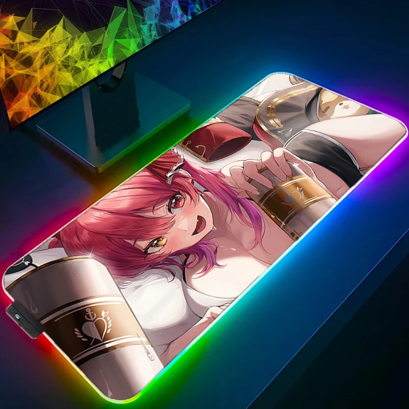 

Houshou Marine Hololive Mouse Pad LED Luminous Mousepad XXL Laptop Kawaii Sexy Keyboard Rug RGB PC Anime Girl Extended Desk Mat