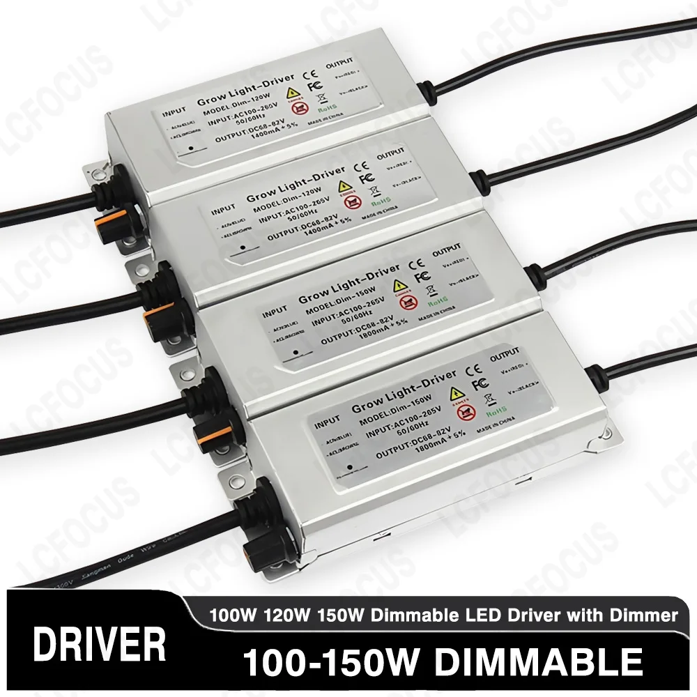 

Dimmable 100W 120W 150W LED Driver with Dimmer Waterproof 1200mA 1400mA 1800mA DC 60-82V Palnt Grow Lamp Lighting Transformer