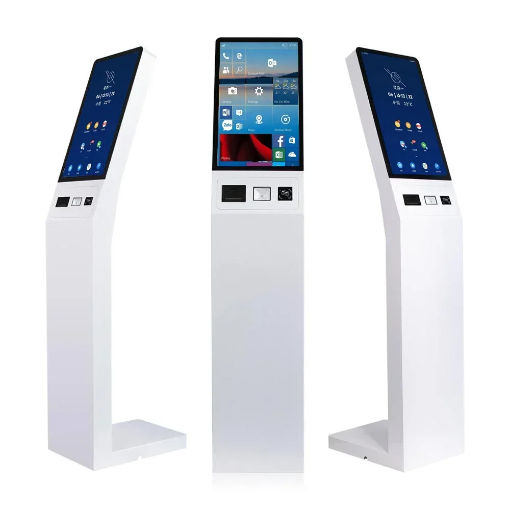 Floor Stand Touch Kiosk Android Windows 15.6 21.5 32 Inch Self-service Payment Kiosk with Thermal Printer QR Code Scanner