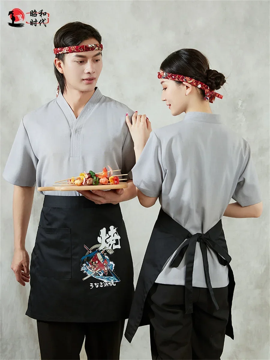 Japanese style sushi and barbecue restaurant long sleeved autumn and winter clothing men's and women's three piece set