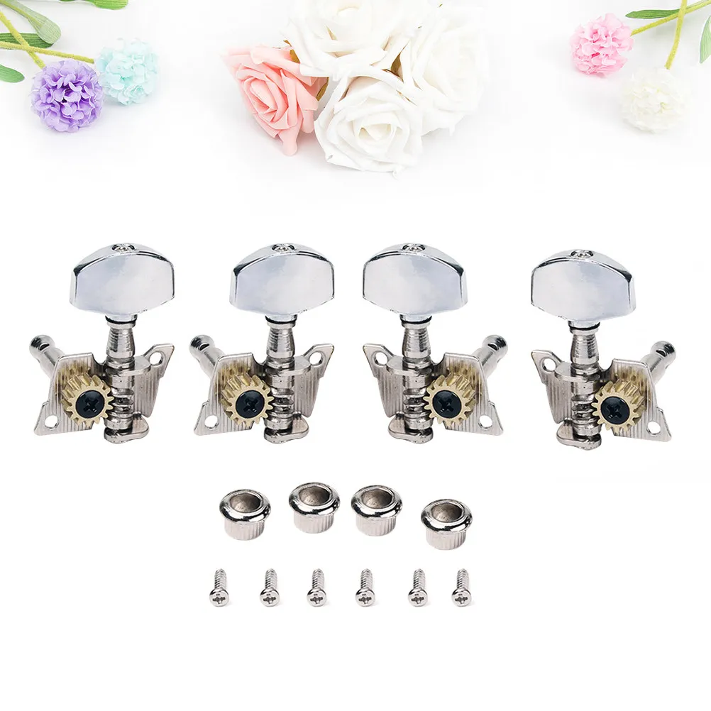 4Pcs Ukulele Tuning Machine Heads Sealed Metal 2 Left 2 Right Nickel Pegs Nuts Screws Replacement Parts Acoustic Ukulele Tuners