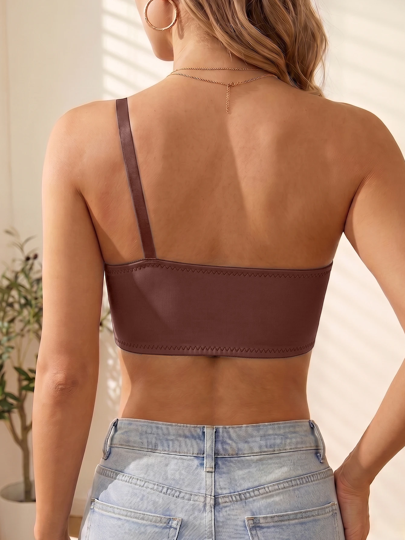 Nahtloser One-Shoulder-BH für Damen mit Frontverschluss, bequem, ohne Futter, kabellose Unterwäsche – Detail 19