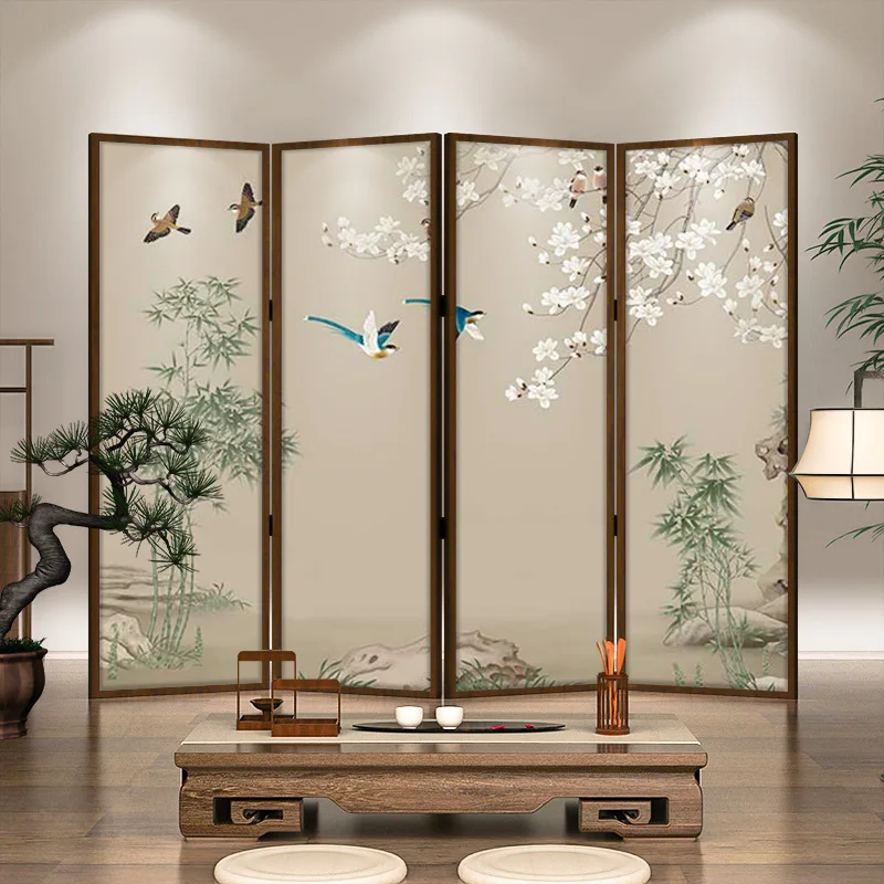 Modern Chinese solid wood screen partition decoration household living room bedroom office study artistic conception blocking fo