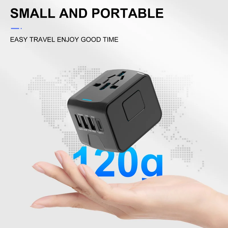 US EU AU CN plug travel power adapter multifunctional Universal with 4 AC outlets 3 USB ports (1 type C)