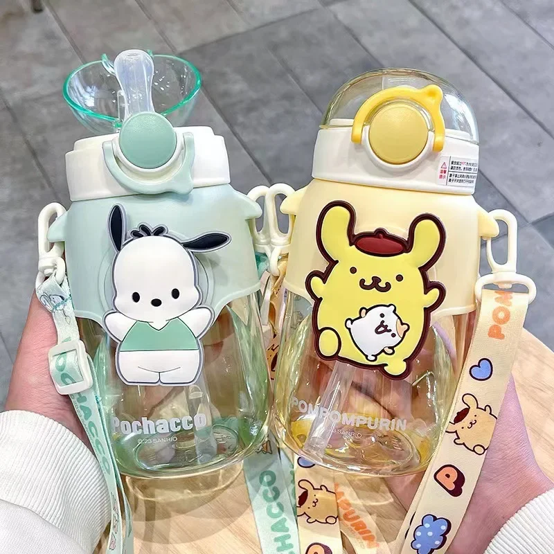 690ml Sanrio Kuromi Cinnamoroll Pochacco Straw Cup 2024 New Student Portable Large Capacity Tritan Plastic Water Cup Child Gift