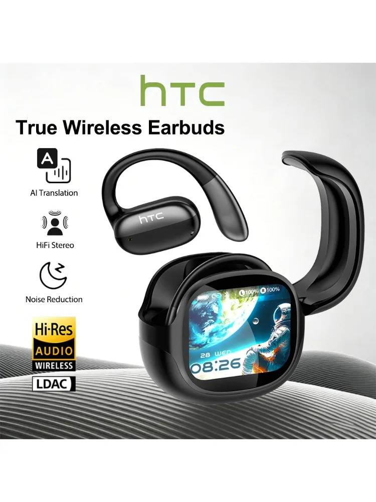 Słuchawki Bluetooth HTC z dźwiękiem przestrzennym Hi-Fi Stereo, wygodne, lekkie, otwarte nausznice do sportu i biegania, bezprzewodowe słuchawki NE58 — 2