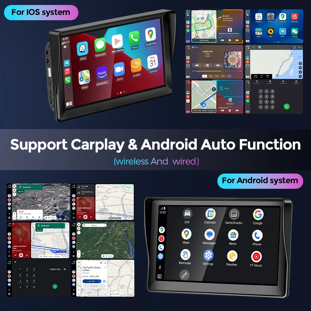 7 "راديو السيارة المحمول العالمي Carplay أندرويد السيارات GPS WIFI BT5.0 AUX FM شاشة تعمل باللمس سيارة مشغل فيديو الوسائط المتعددة