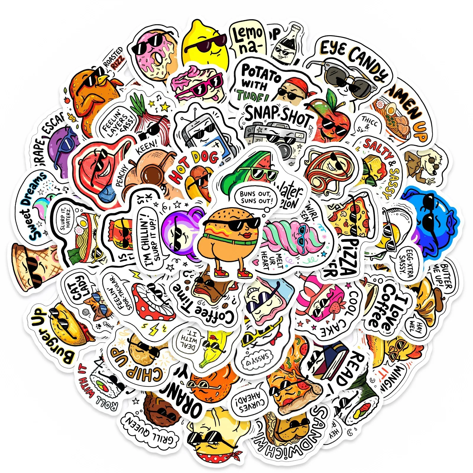 10/30/50PCS Cartoon Funny Humorous Food MEME Stickers Book DIY Skateboard Guitar Luggage Suitcase Decoration Graffiti Sticker
