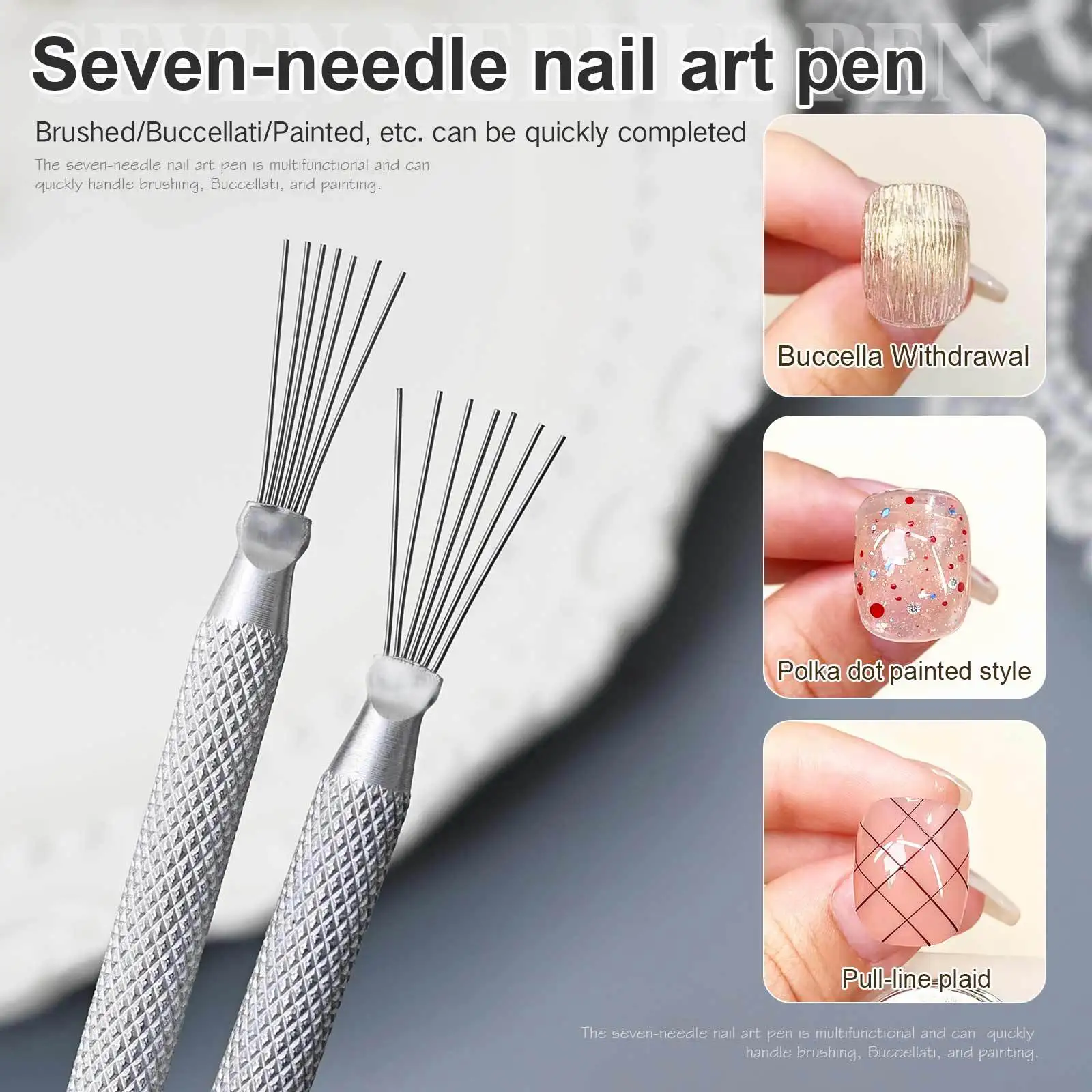 2026 New 7-Pin Multi-Function Nail Pen Stainless Steel Brushed Glue Drawing Tool for Salon Tool