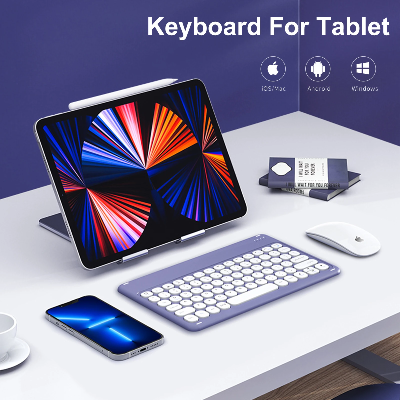 Combo de Teclado e Mouse sem Fio Bluetooth, Teclado para iPad, Touchpad, Xiaomi, Samsung Tab, Tablet, Android, IOS, Windows