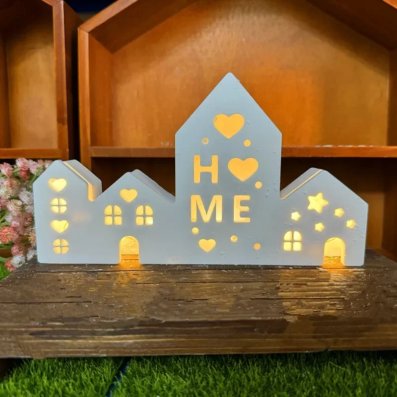 European Style House Silicone Mold, LED Night Light, Gypsum Mold, Four Connecting Rooms, Aromatherapy, Warm Light Houses