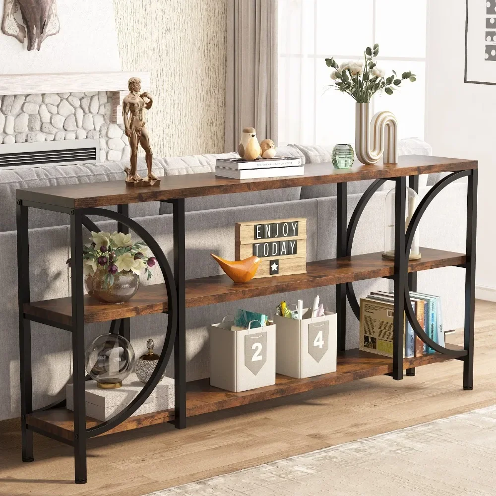 2024 New 70.9 Inch Extra Long Sofa Table, 3 Tier Narrow Console Table with Storage Shelves