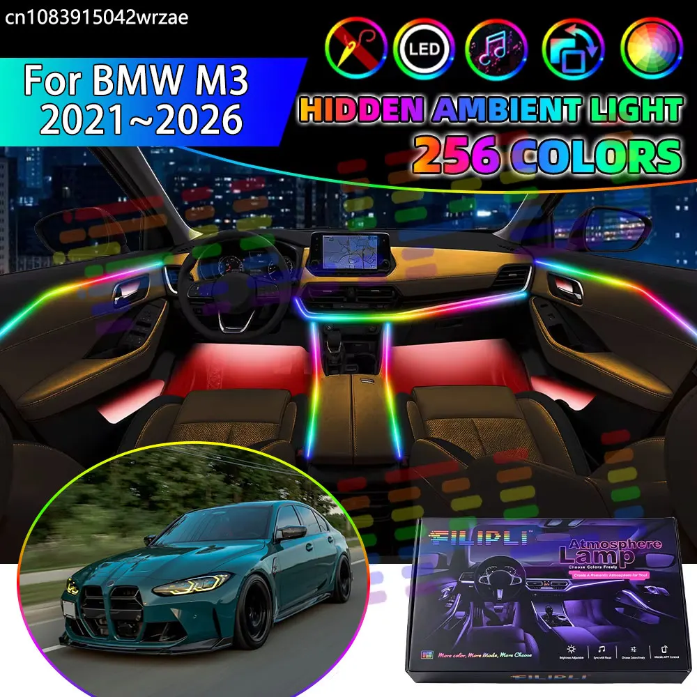 For BMW M3 2021~2026 G80 G81 2022 2023 RGB Car Interior Ambient Lights Strips Breathing Lighting Kit App Control LED strips Auto