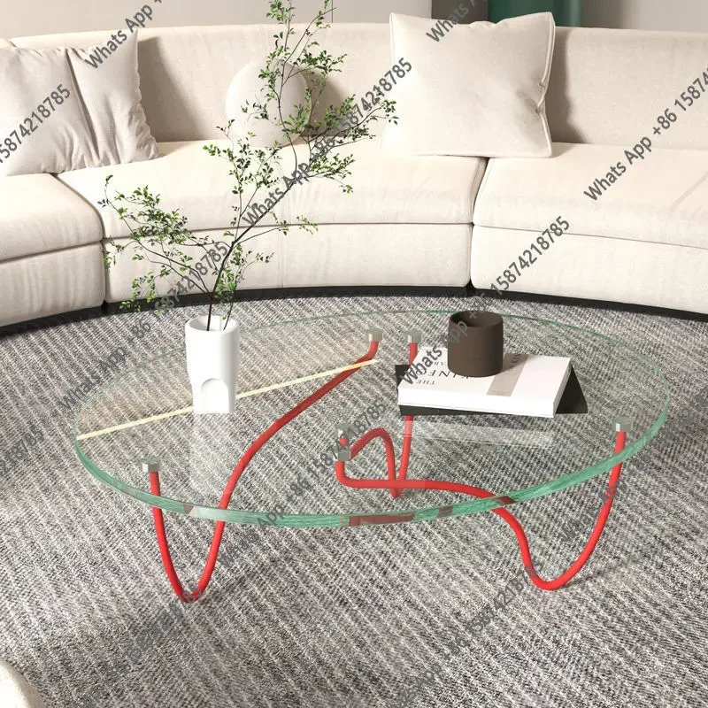 Mesa Auxiliar Transparente Sv D, Mesa de Centro Moderna de Metal, Única, Premium, de Vidrio, Estilo Nórdico Italiano, Mueble Delgado para Salón