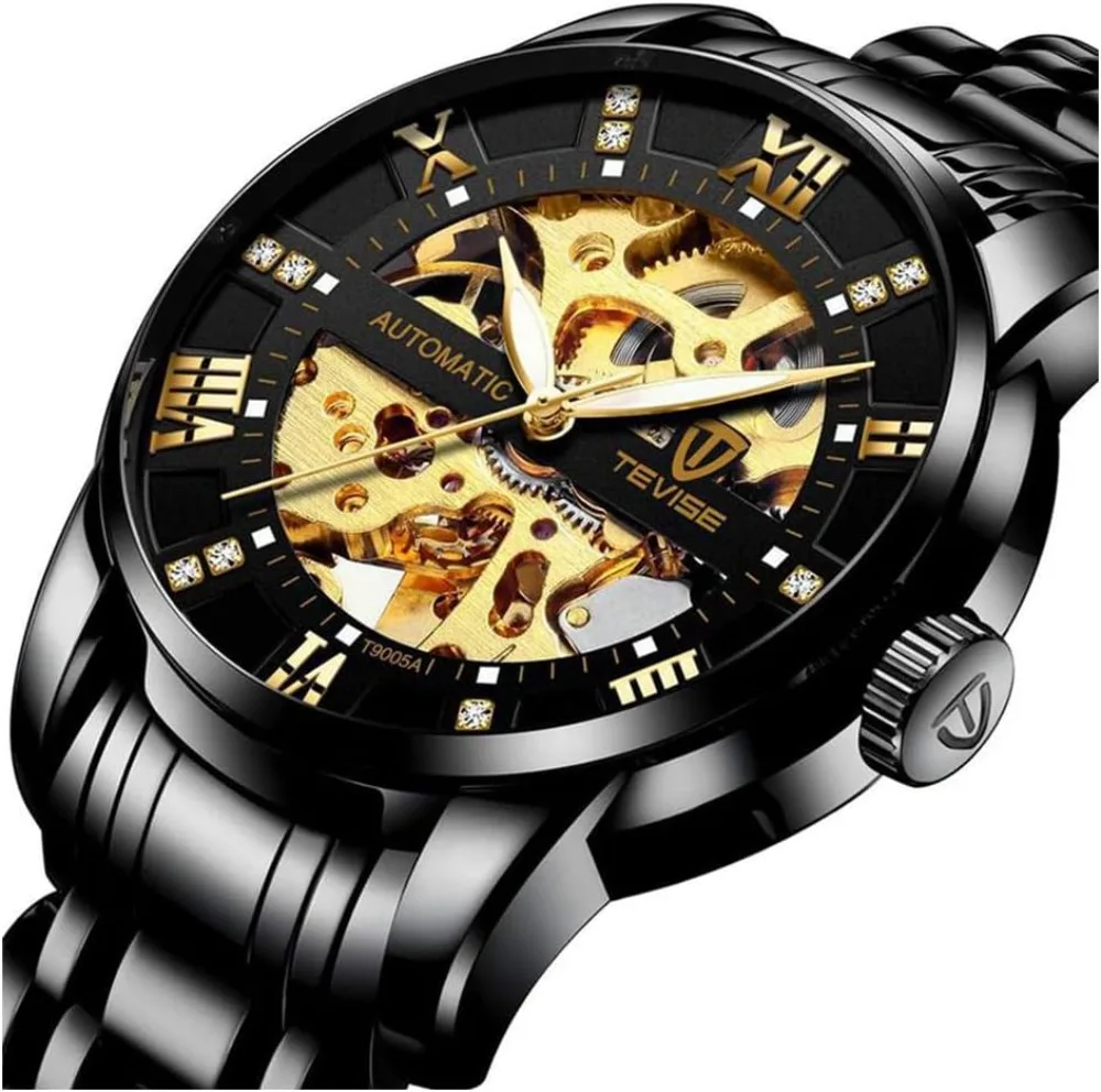 Men's Mechanical Skeleton Automatic Watch, Waterproof Business Stainless Steel