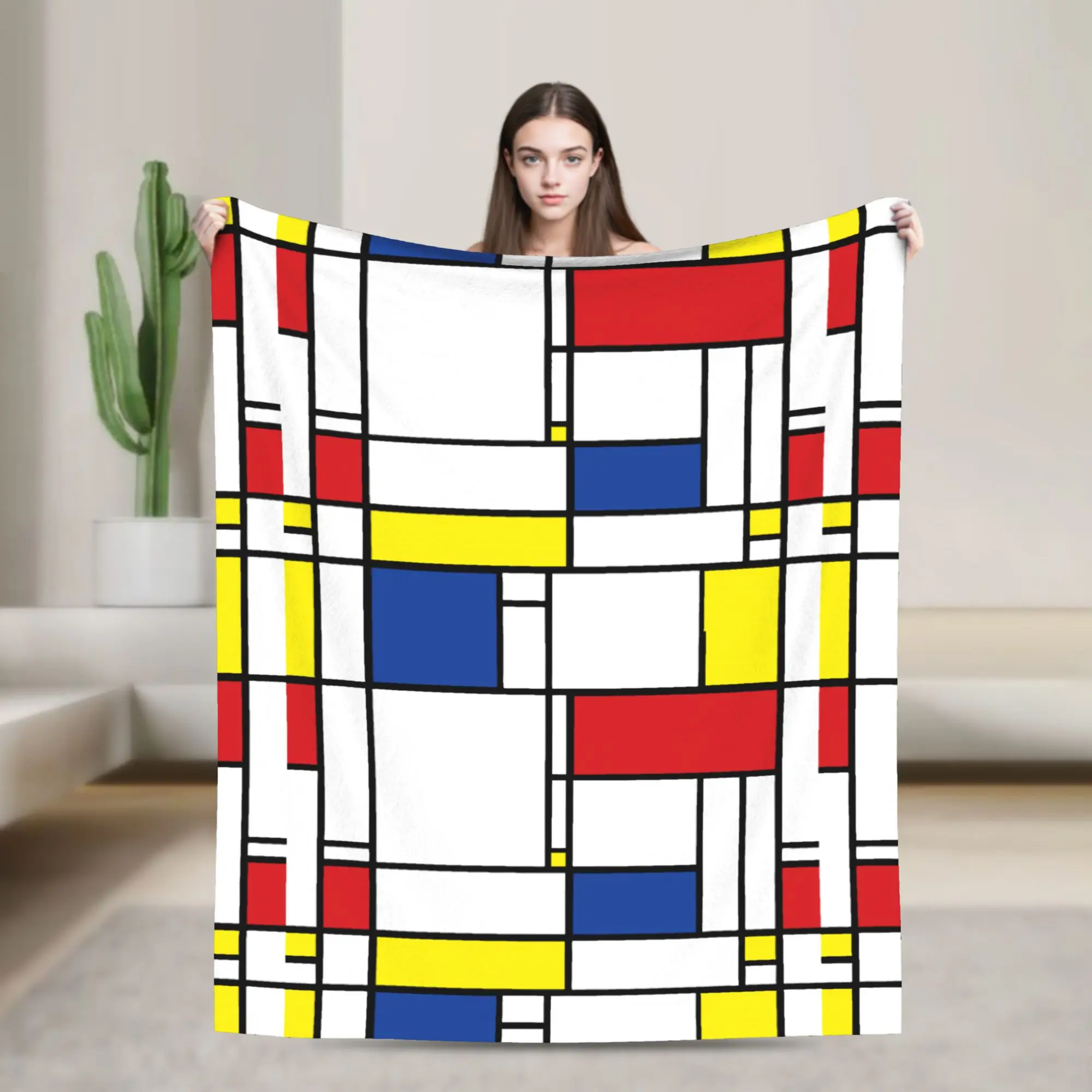 

Mondrian Minimalist Blankets Minimalism Geometry Plush Awesome Breathable Throw Blanket for Home Summer,